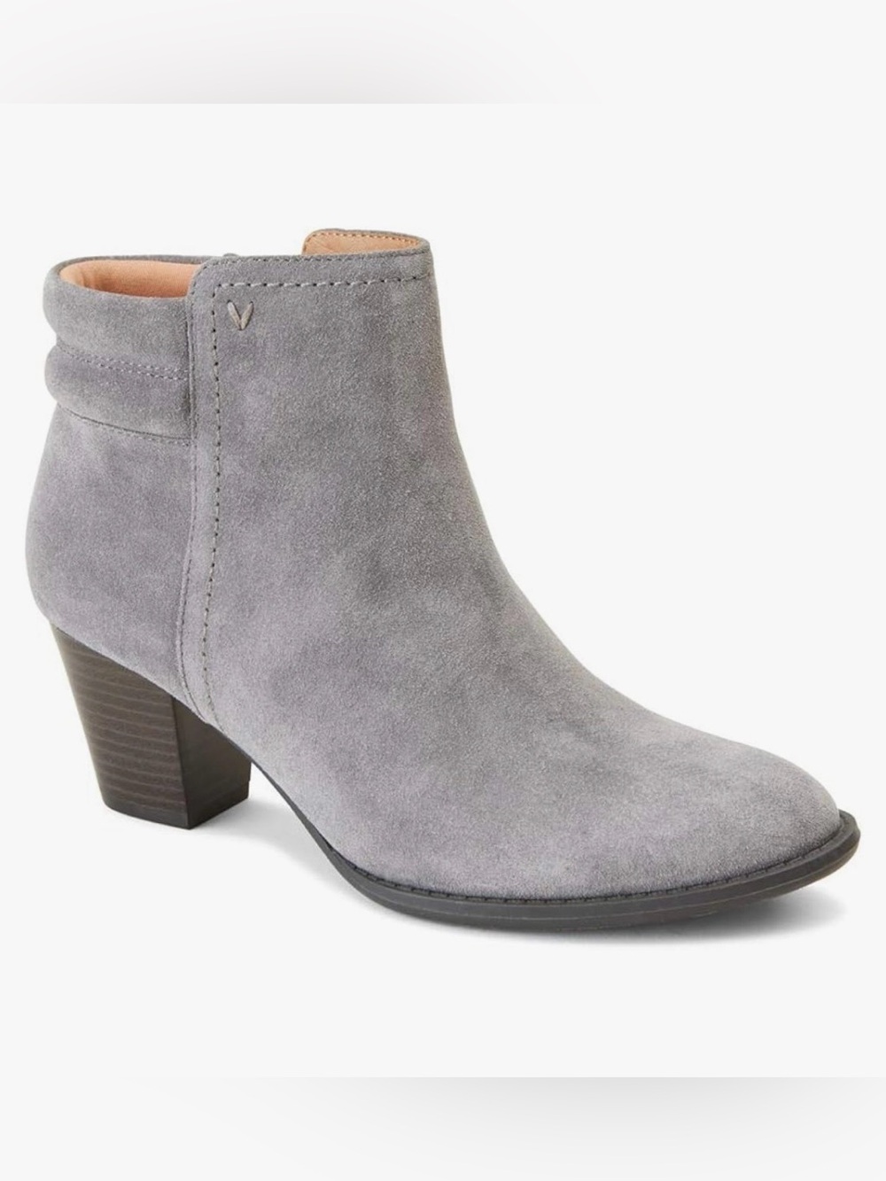 Vionic Jessie Suede Ankle Boots Booties Block Heel Charcoal Light Gray Size 9.5